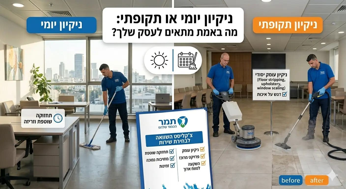 השוואה בין ניקיון משרדים יומי שוטף לבין ניקיון תקופתי יסודי - תמר פתרונות